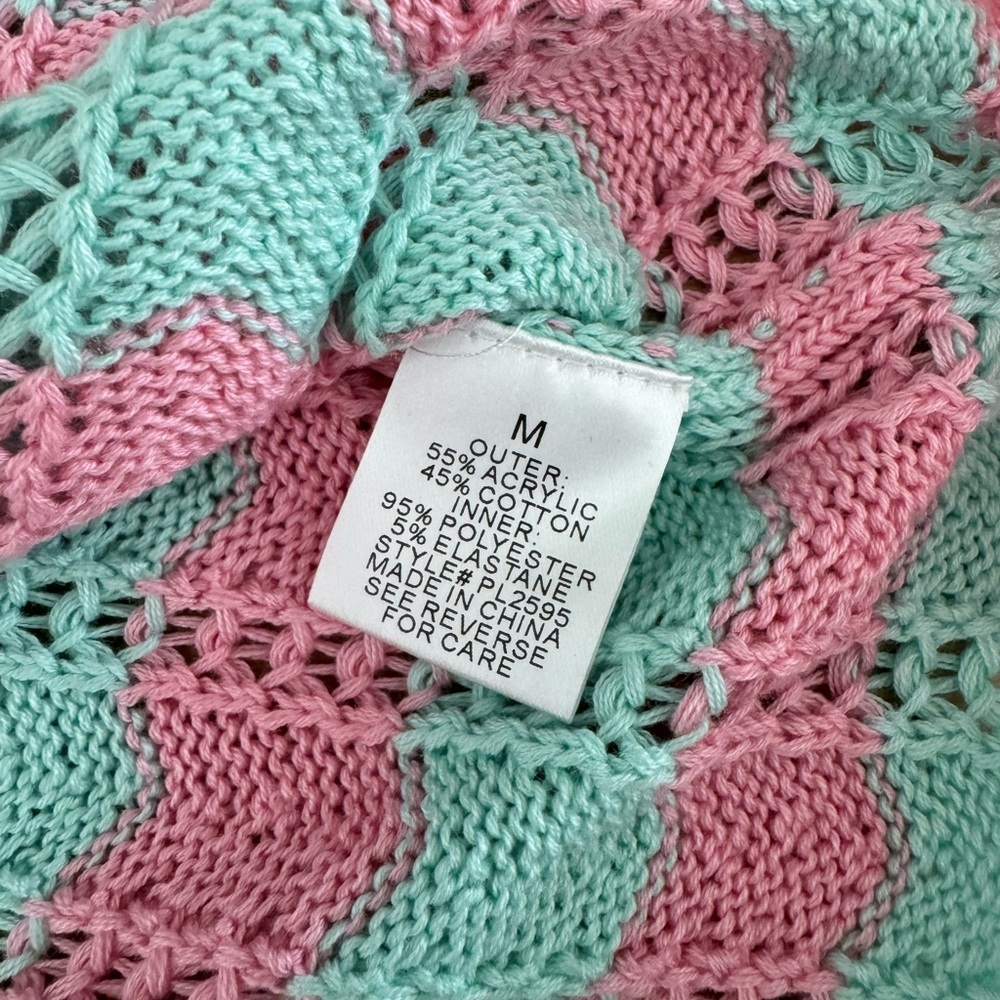 Pink Lily Knit Sweater Dress Pink Mint Striped Weave Pullover Medium Crochet - Picture 6 of 6